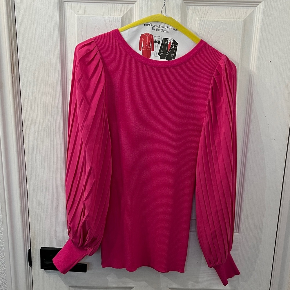 Skies Are Blue Vibrant Pink Sweater with Pleated Sleeves